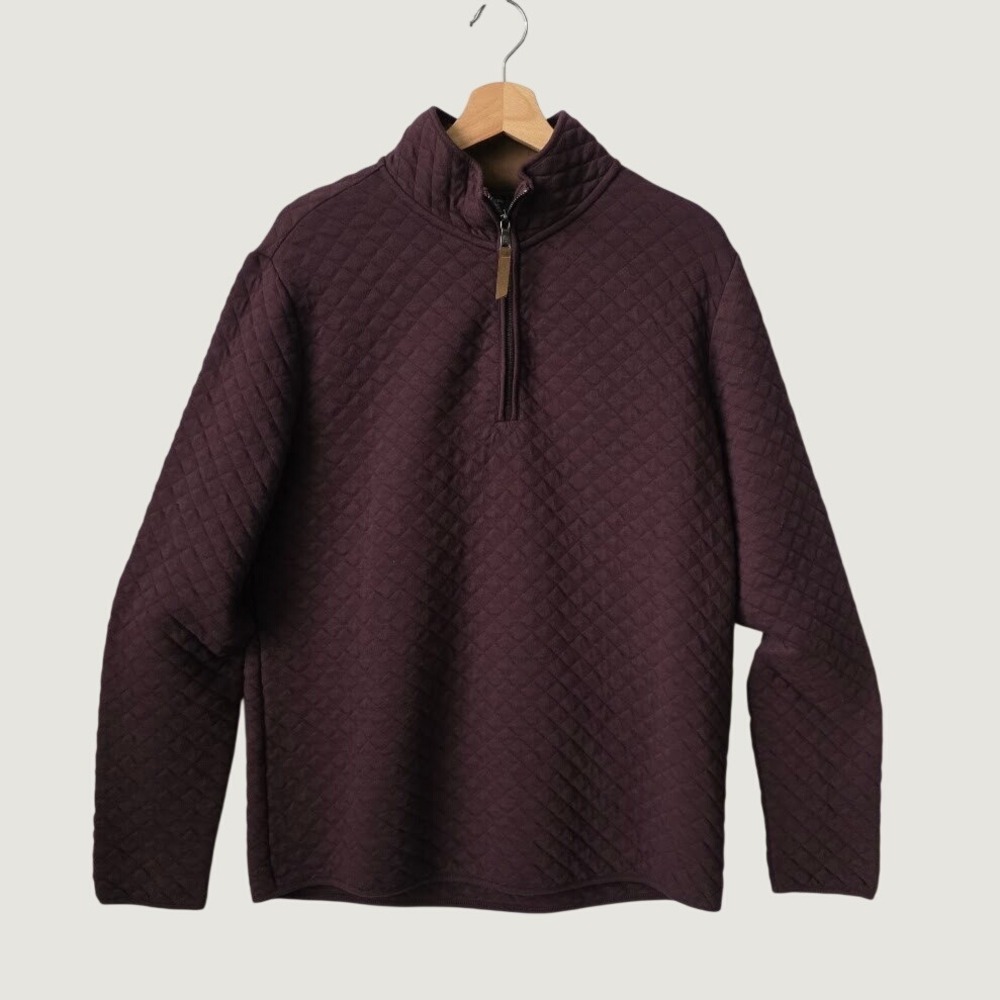 Banana Republic Quilted Quarter Zip Pullover Mens Medium Burgundy Excellent